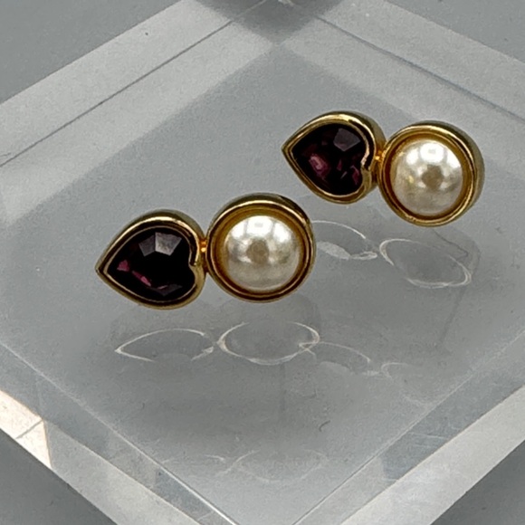 Vintage 1980's SAVVY Swarovski Faux Pearl Post Earrings Signed S.A.L. - Picture 2 of 4